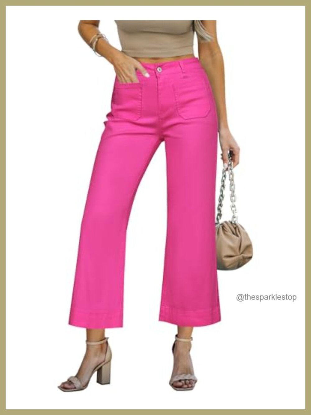 High Waisted Wide Leg Cropped Jeans Stretchy Denim Pants